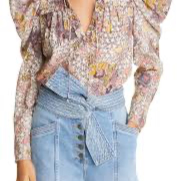 Ulla Johnson Remy Puff Sleeve Floral Blouse Womens 8 Cotton Blend Ivory Boho - Picture 6 of 16